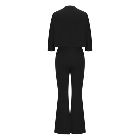 Solid Color Jacket & High Waist Straight Pants SetRound Neck Short Sleeve Top - Picture 2 of 3